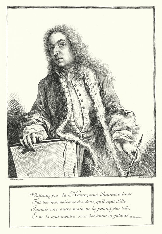 Autoportrét francouzského umělce Antoine Watteau (rytina) od Jean Antoine (after) Watteau