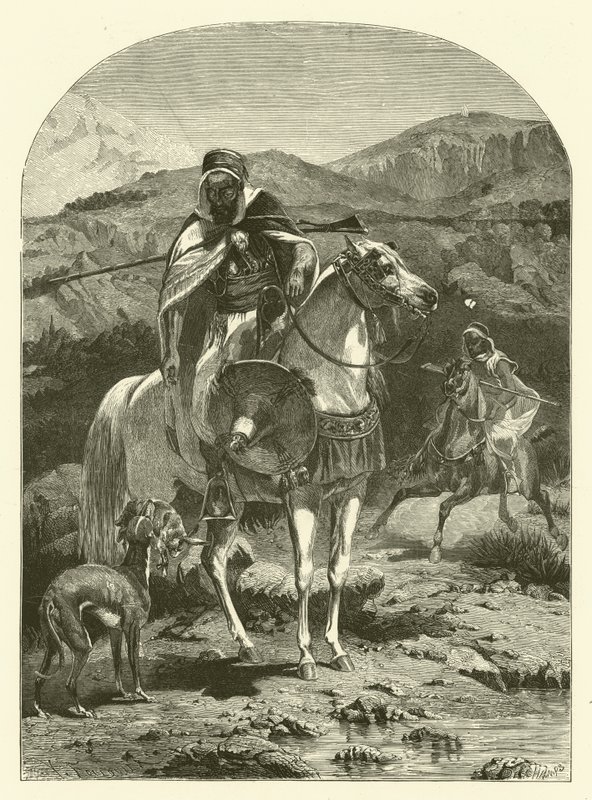 Lov zajíců v Alžírsku s chrty (rytina) od Jean Antoine Valentin Foulquier