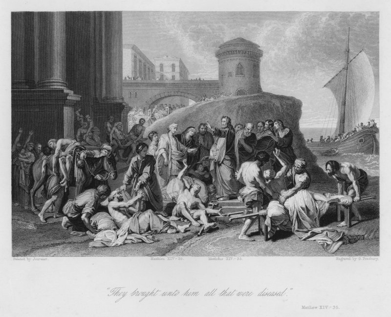 Kristus uzdravující nemocné, Matouš XIV, 35 (rytina) od Jean Baptiste (after) Jouvenet