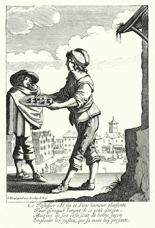 The Pie Seller (rytina) od Jean Baptiste Alexandre (after) Le Blond