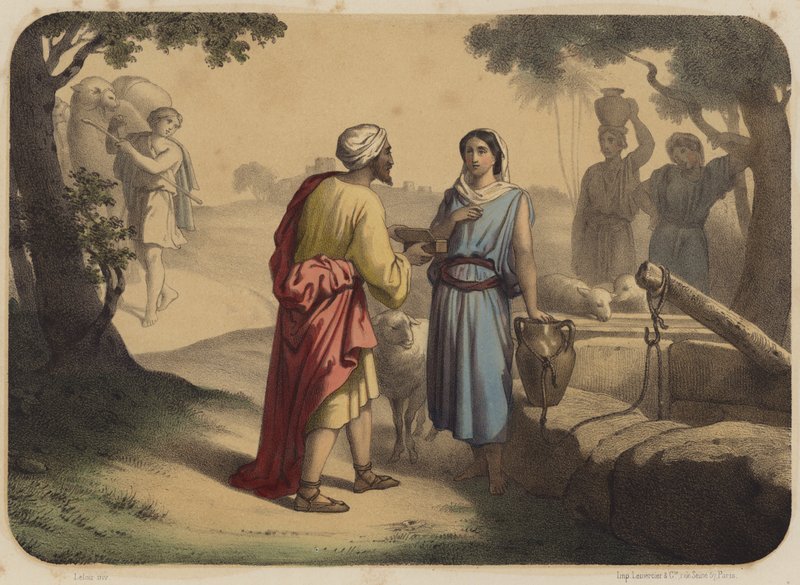 Eliezer a Rebecca od Jean Baptiste Auguste Leloir