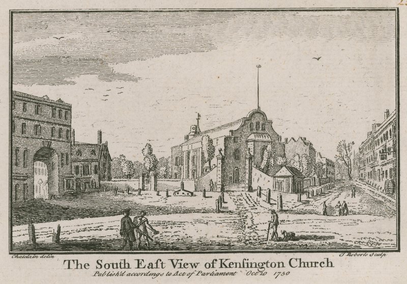 Jihovýchodní pohled na Kensington Church od Jean Baptiste Claude Chatelain