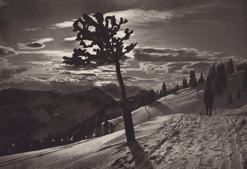 Rigi Kaltbad, měsíční noc v zimě (černobílá fotografie) od Jean Gaberell