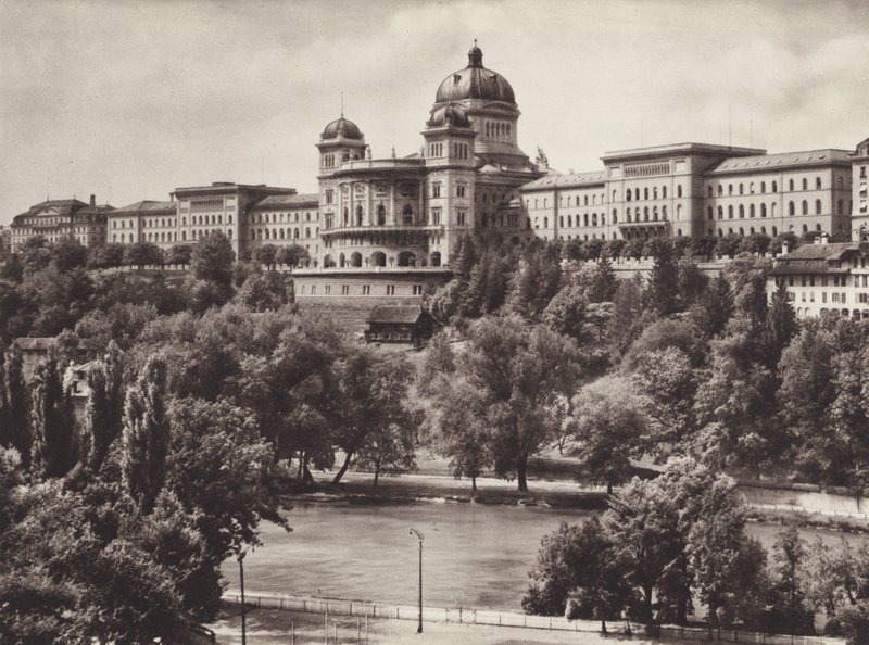 Švýcarsko: Bern, švýcarský federální palác (černobílá fotografie) od Jean Gaberell