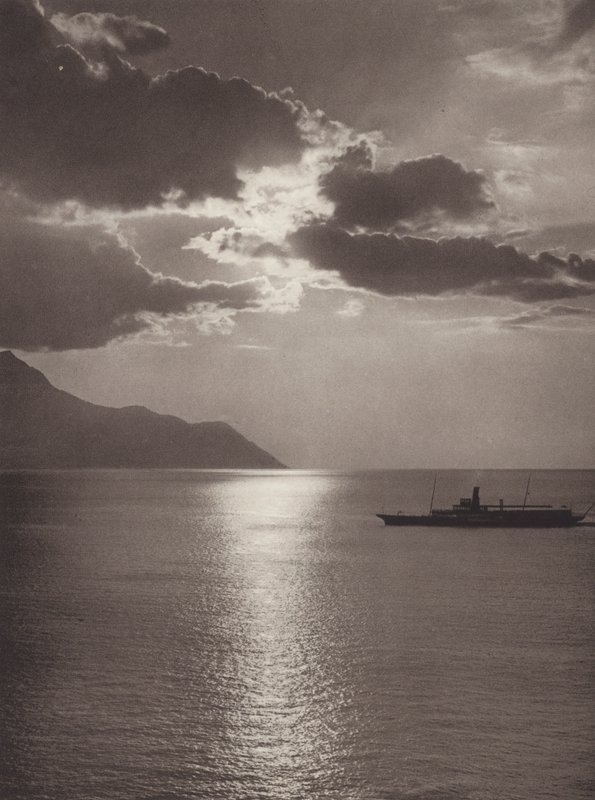 Švýcarsko: Ženevské jezero, večer (č/b foto) od Jean Gaberell
