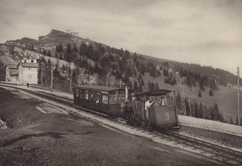 Vitznau Rigi Kulm, ozubnicová dráha (č/b foto) od Jean Gaberell