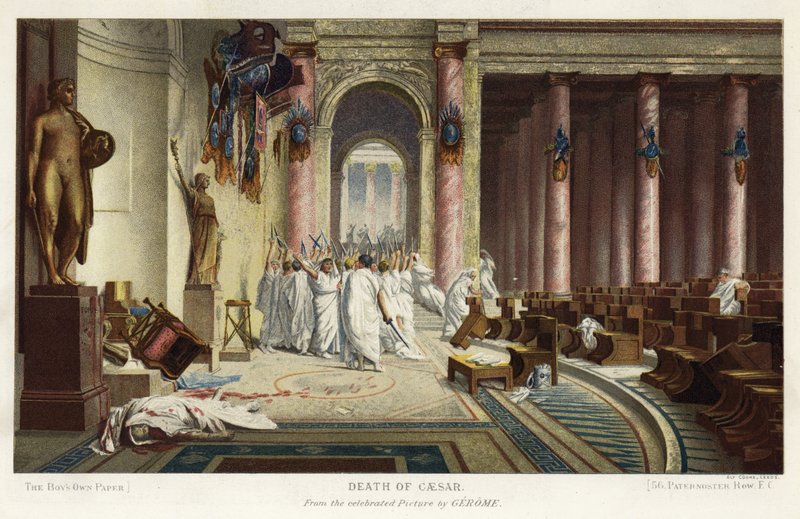 Smrt Caesara (chromolitho) od Jean Leon (after) Gerome