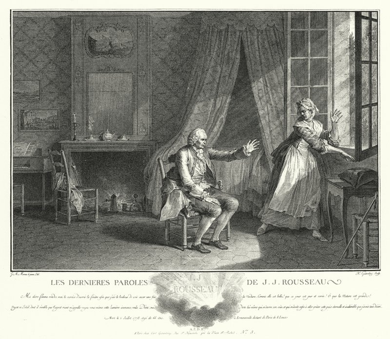 Poslední slova Jean-Jacquese Rousseaua (rytina) od Jean Michel the Younger Moreau