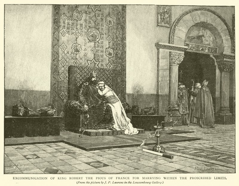 Exkomunikace francouzského krále Roberta Pobožného za sňatek v zakázaných mezích od Jean Paul Laurens