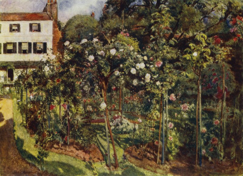 The Grove, Highgate, Pohled na zahradu a dům (barevné lito) od Jessie MacGregor