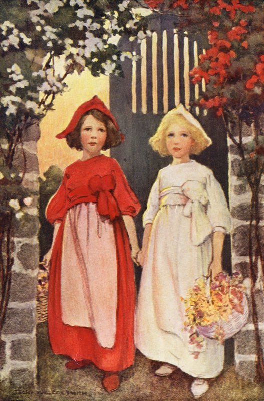 Sněhurka a růžovočervená (barevná litografie) od Jessie Willcox Smith