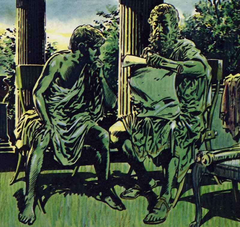 Filip získal Aristotela jako učitele svého syna (barevná litografie) od Jesus Blasco
