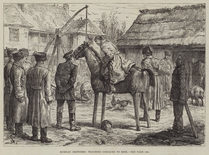 Ruské skeče, výuka kozáků na koni od Johann Nepomuk Schonberg