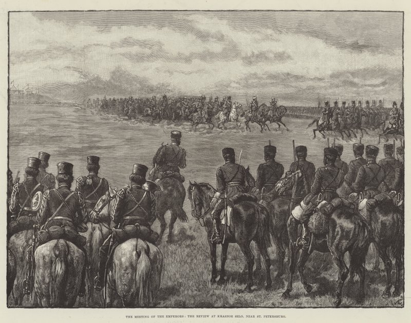 Setkání císařů, revue v Krasnoe Selo, poblíž Petrohradu od Johann Nepomuk Schonberg
