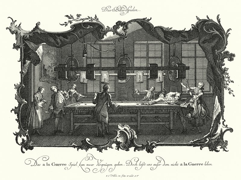The Game of Billiard (rytina) od Johann Esaias Nilson