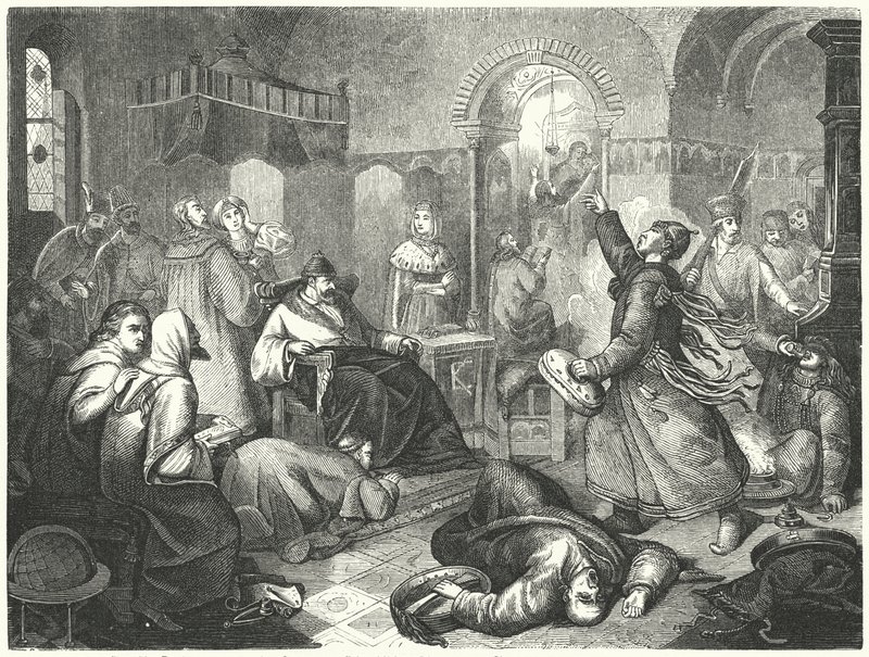 Finský čaroděj předpovídající blízkou smrt Ivana Hrozného (rytina) od Johann Karl Baehr