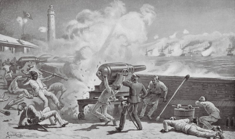 Bombardování Alexandrie (litografie) od Johann Nepomuk (after) Schonberg