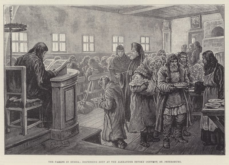 Hladomor v Rusku, výdej polévky v klášteře Alexandra Něvského, Petrohrad od Johann Nepomuk Schonberg