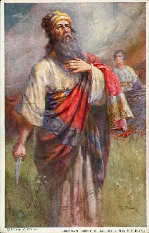 Abraham se chystá obětovat svého syna Izáka (barevná litografie) od Johannes Adolf Tillack