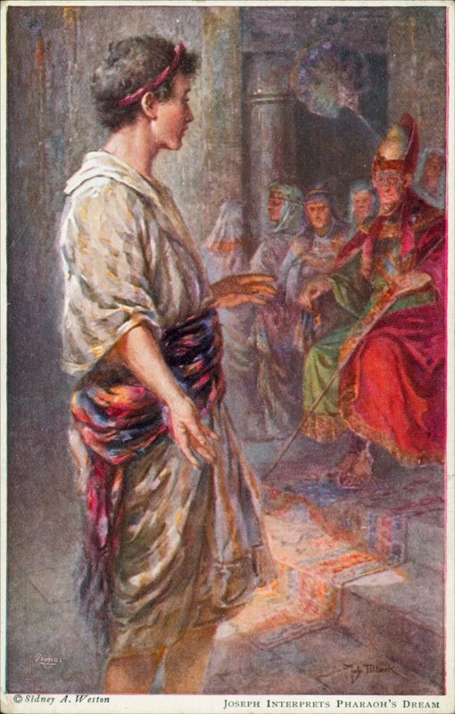 Josef vykládá faraonův sen, Genesis 41:25 (barevná litografie) od Johannes Adolf Tillack