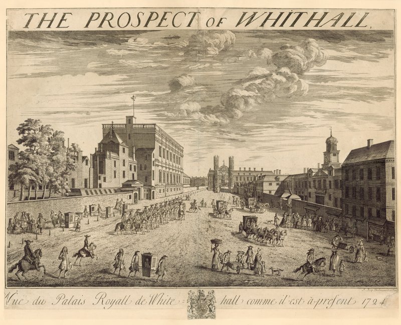 Plán Whitehallu, 1724 od Johannes Kip