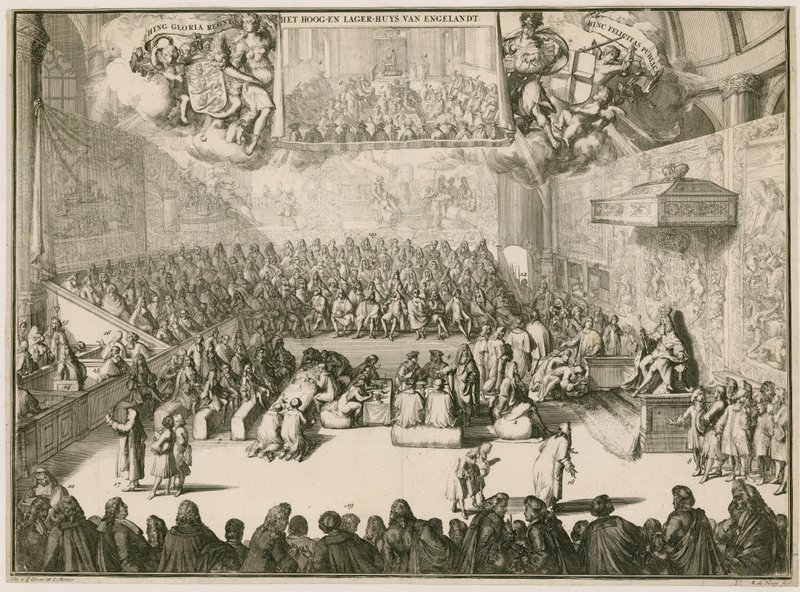 Zasedání v Dolní sněmovně s Jiřím II na trůnu od Johannes and Mortier, Cornelis Covens