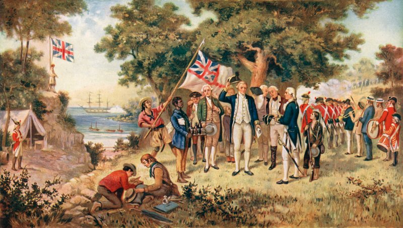 Kapitán Cook při obsazování australského kontinentu jménem britské koruny, 1770 od John Alexander after Gilfillan