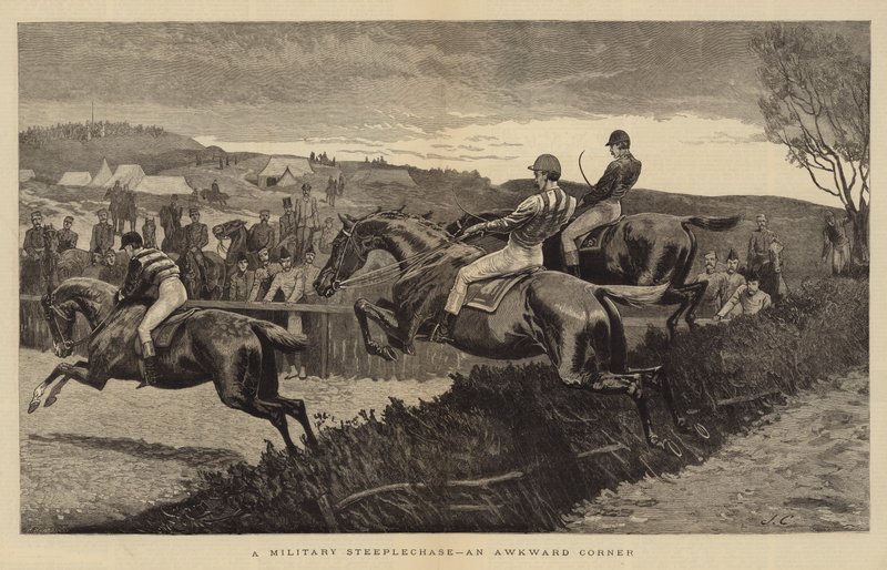 Vojenská steeplechase, trapný koutek od John Charles Dollman