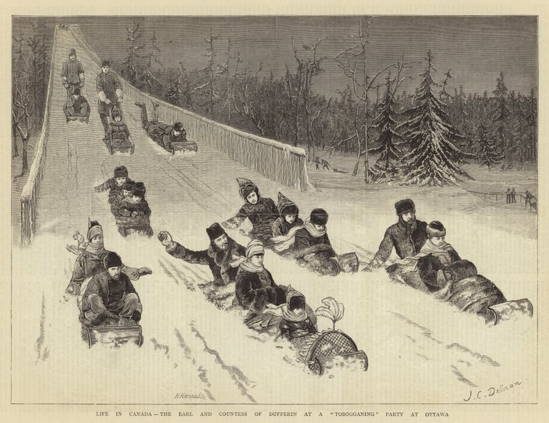 Život v Kanadě, hrabě a hraběnka z Dufferinu na sáňkařské párty v Ottawě od John Charles Dollman