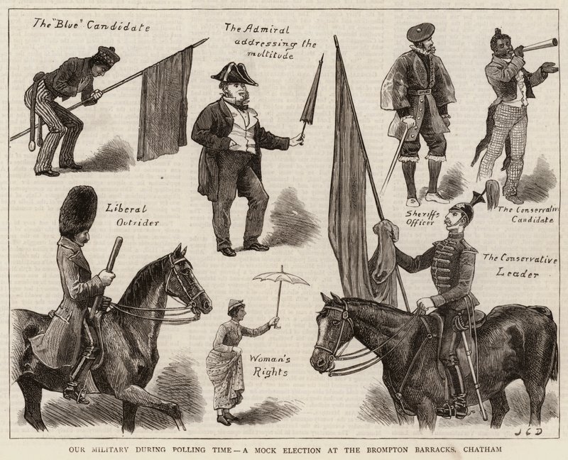 Naše armáda během volební doby, simulované volby v Brompton Barracks, Chatham od John Charles Dollman