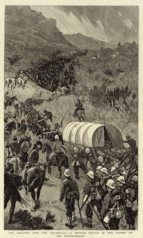 Postup do Transvaalu, Britský konvoj v průsmycích Drakensbergu od John Charles Dollman