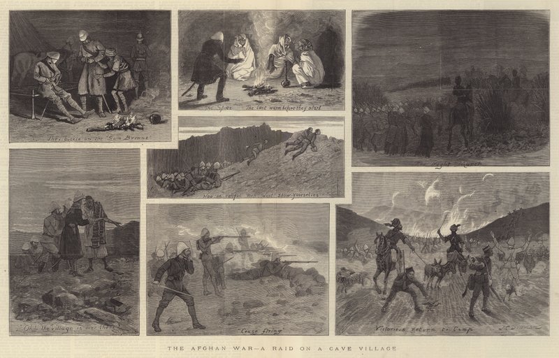 Afghánská válka, nájezd na jeskynní vesnici od John Charles Dollman