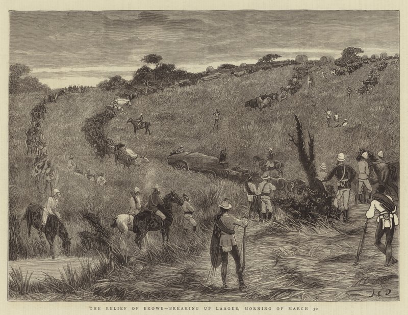 Reliéf Ekowe, rozbití Laageru, ráno 30. března od John Charles Dollman