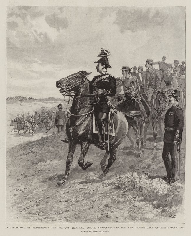 Polní den na Aldershotu, proboštský maršál (major Broackes) a jeho muži se starají o diváky od John Charlton