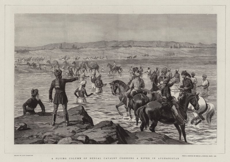 Létající sloup bengálské kavalérie překračující řeku v Afghánistánu od John Charlton