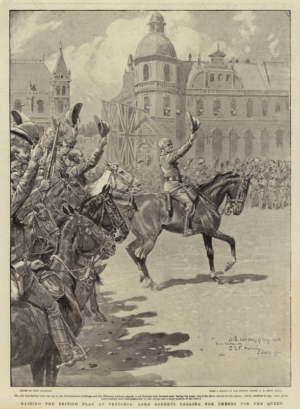 Lord Roberts vztyčuje britskou vlajku v Pretorii a vyzývá královnu, aby pozdravila od John Charlton