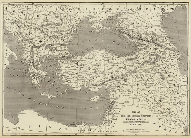 Mapa Osmanské říše, Řeckého království a ruských provincií u Černého moře od John Dower