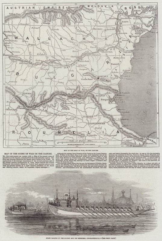 Mapa místa války na Dunaji od John Dower
