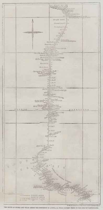 Route of Burke and Wills napříč australským kontinentem od Cooper
