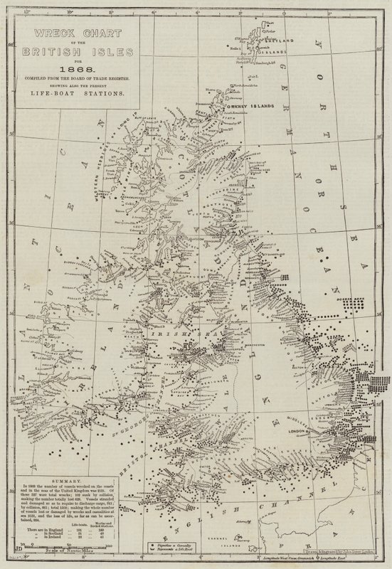 Vrakový graf na Britských ostrovech za rok 1868 od John Dower