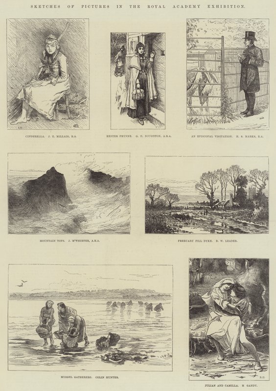 Náčrtky obrázků na výstavě Royal Academy od John Everett Millais