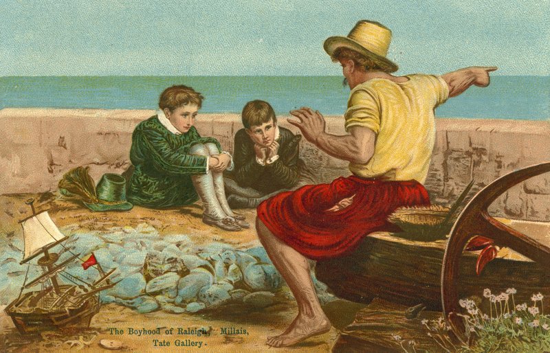 Chlapectví sira Waltera Raleigha (chromolitho) od John Everett Millais