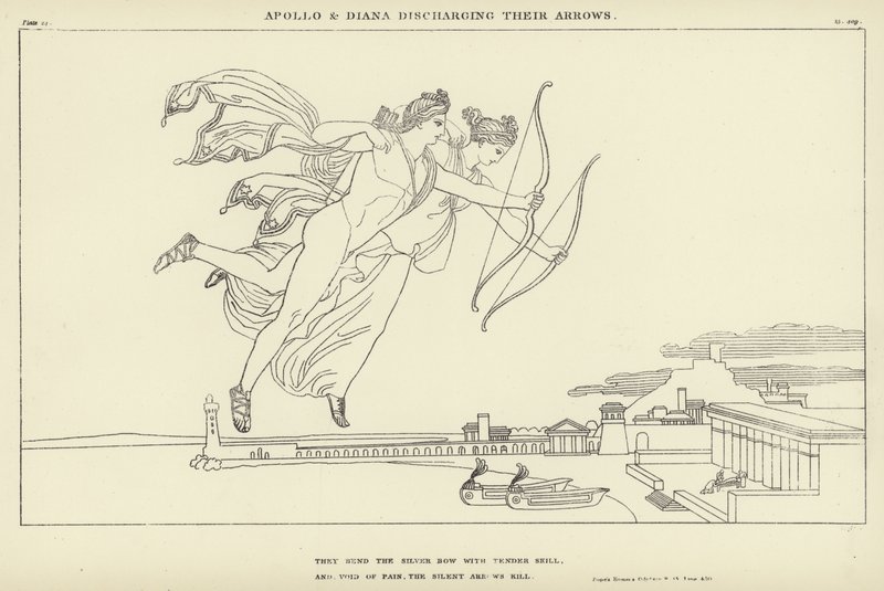 Apollo a Diana vystřelují své šípy od John Flaxman
