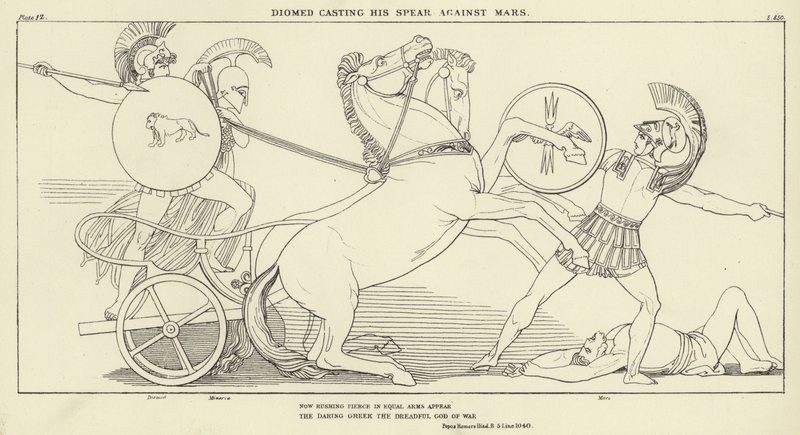 Diomed vrhá své kopí proti Marsu od John Flaxman
