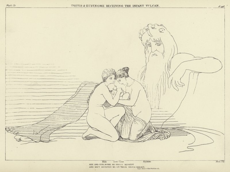 Thetis a Eurynome přijímají Vulkánského kojence od John Flaxman