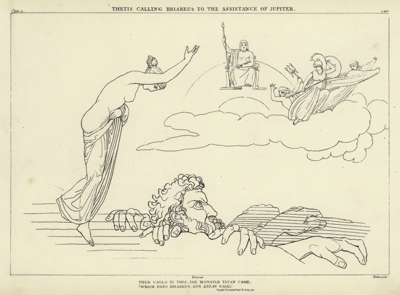 Thetis volá Briarea na pomoc Jupiteru od John Flaxman