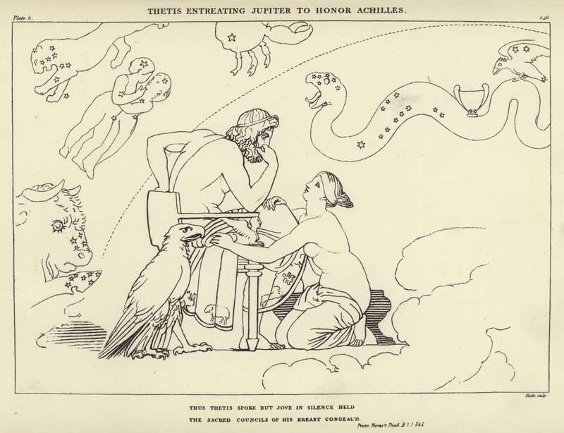 Thetis prosí Jupitera, aby uctil Achilla od John Flaxman
