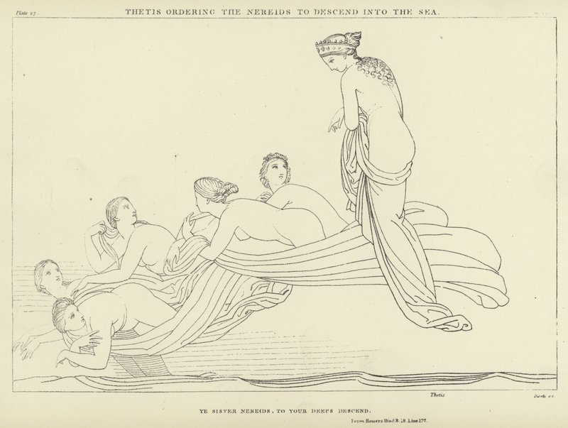 Thetis přikazuje Nereidám sestoupit do moře od John Flaxman