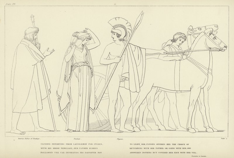 Ulysses odlétá z Lacedaemonu na Ithaku od John Flaxman
