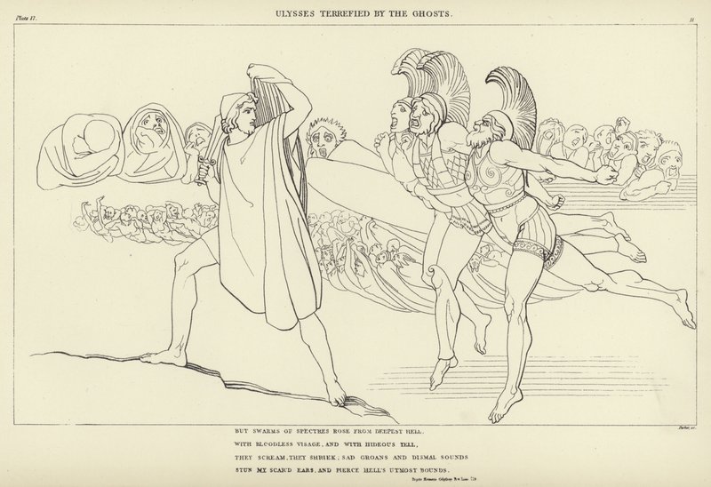 Ulysses vyděšený Duchy od John Flaxman